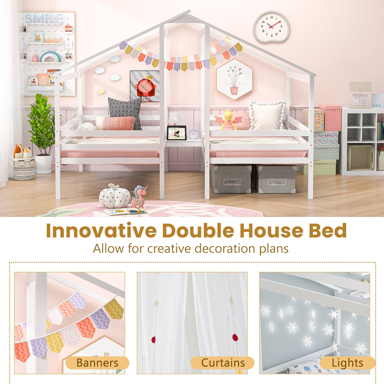 Twin Size Wooden Bed Frame With Built In Table, White Bunk Bed Frame at Gallery Canada