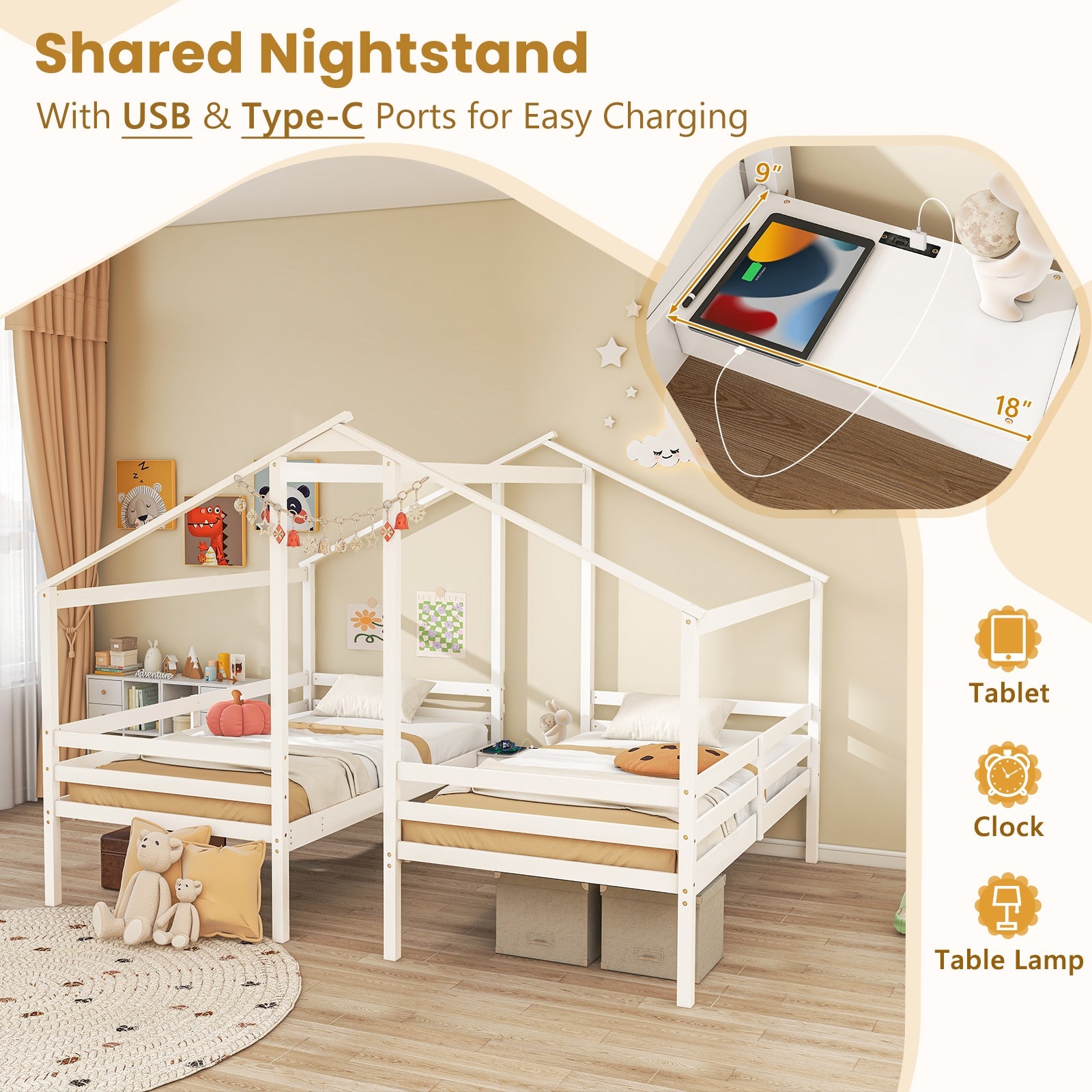 Twin Size Wooden Bed Frame With Built In Table, White Bunk Bed Frame at Gallery Canada