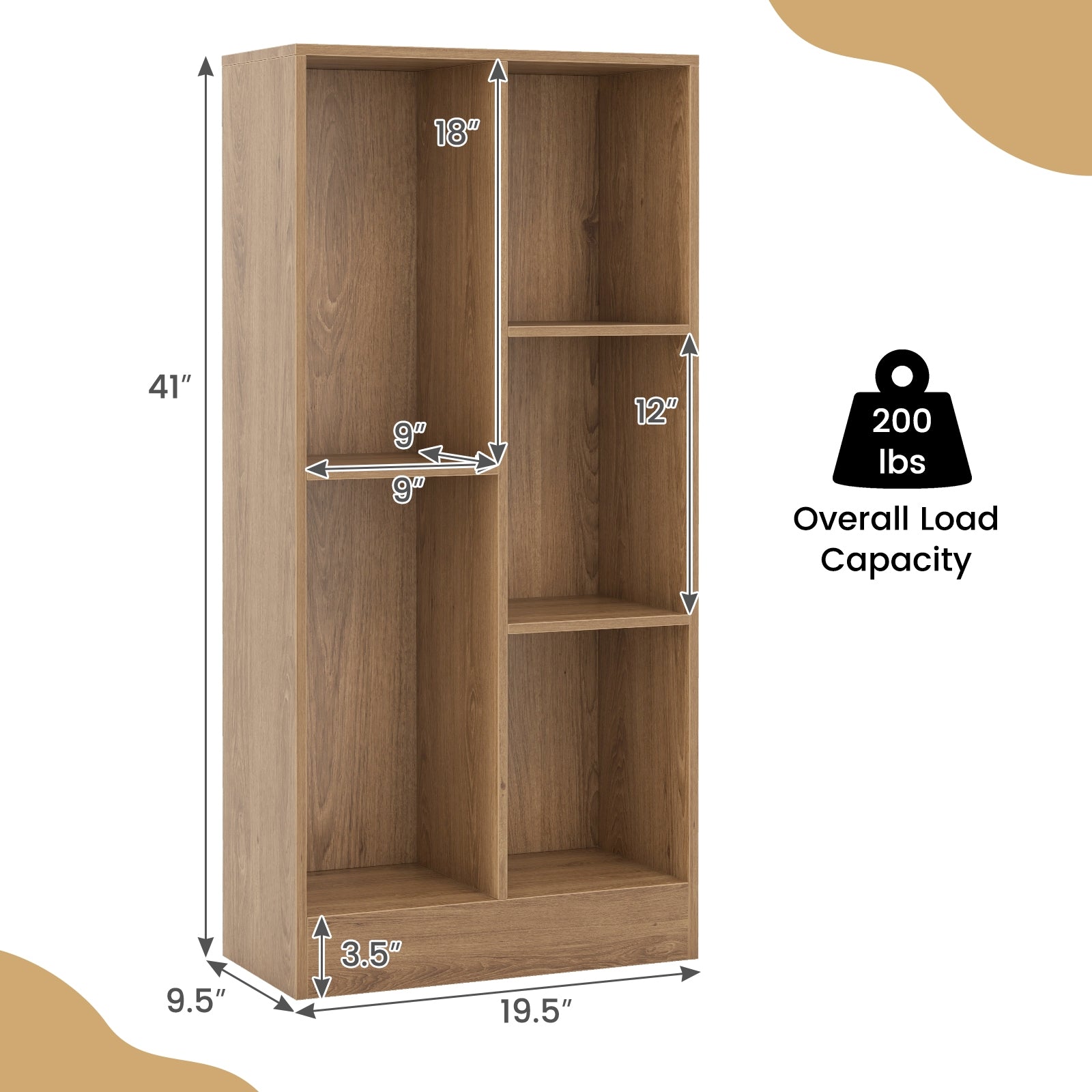 41 Inches 5-Cube Floor Bookcase, With Anti-Tipping Kits, Natural Bookcases at Gallery Canada
