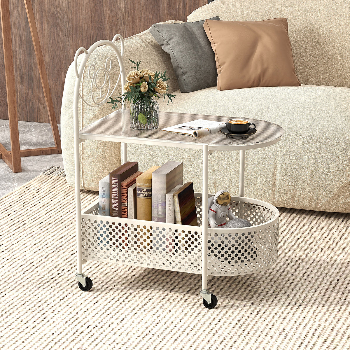 2-Tier Mobile Glass Coffee Table, Bear Pattern, White Coffee Tables at Gallery Canada