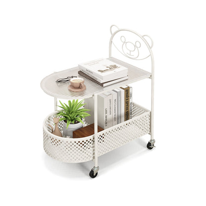 2-Tier Mobile Glass Coffee Table, Bear Pattern, White Coffee Tables White at Gallery Canada