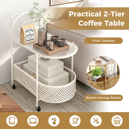 2-Tier Mobile Glass Coffee Table, Bear Pattern, White Coffee Tables at Gallery Canada