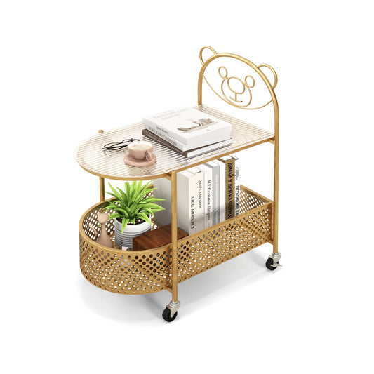 2-Tier Mobile Glass Coffee Table, Bear Pattern, Golden Coffee Tables Golden at Gallery Canada