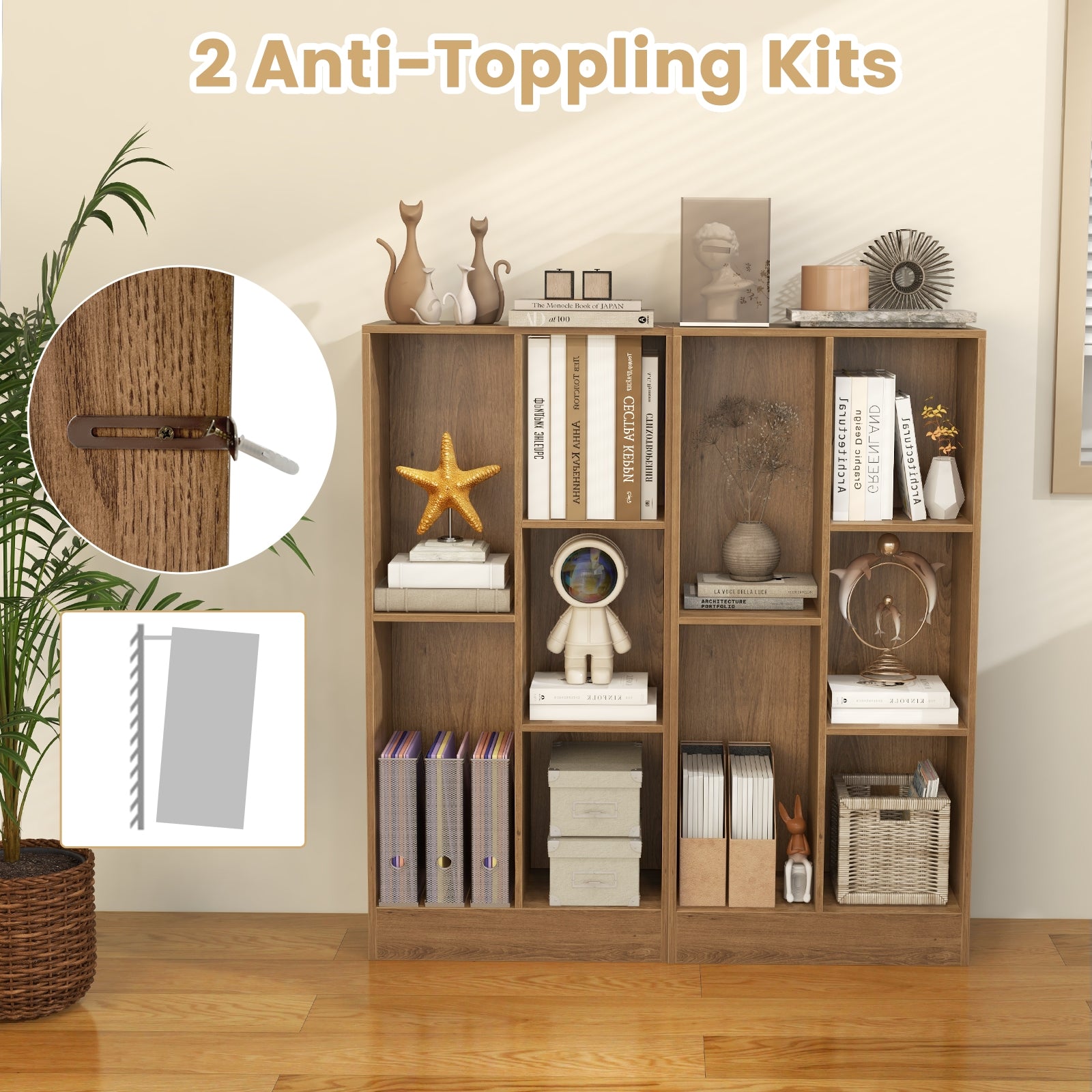 41 Inches 5-Cube Floor Bookcase, With Anti-Tipping Kits, Natural Bookcases at Gallery Canada