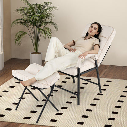 Modern Linen Accent Chair With Ottoman, Adjustable Backrest, Beige Accent Chairs at Gallery Canada