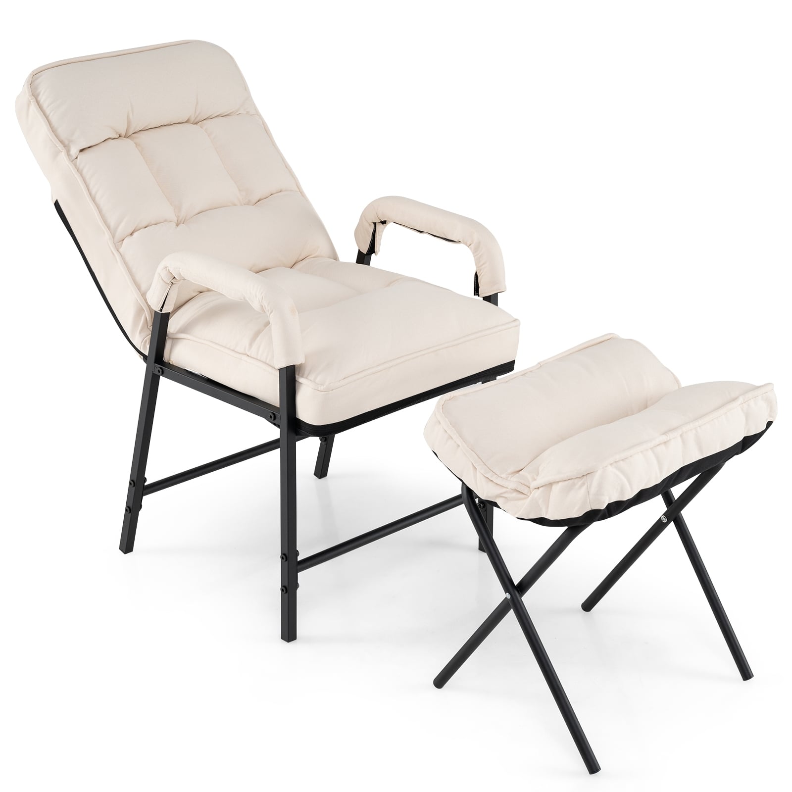 Modern Linen Accent Chair With Ottoman, Adjustable Backrest, Beige Accent Chairs Beige at Gallery Canada