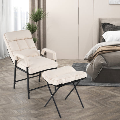 Modern Linen Accent Chair With Ottoman, Adjustable Backrest, Beige Accent Chairs at Gallery Canada