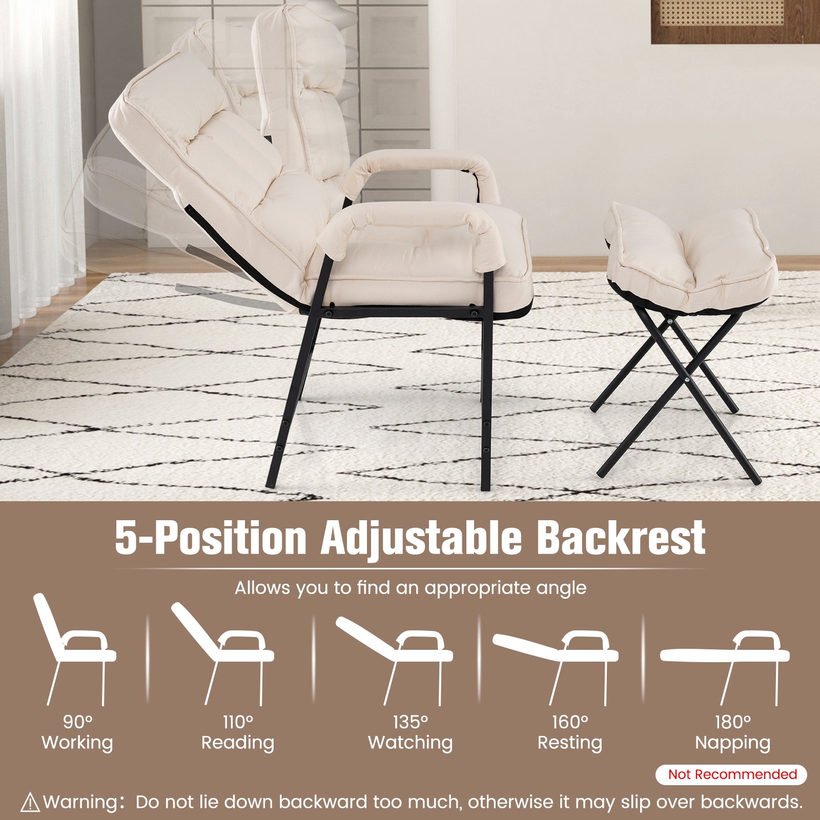 Modern Linen Accent Chair With Ottoman, Adjustable Backrest, Beige Accent Chairs at Gallery Canada