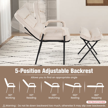 Modern Linen Accent Chair With Ottoman, Adjustable Backrest, Beige Accent Chairs at Gallery Canada