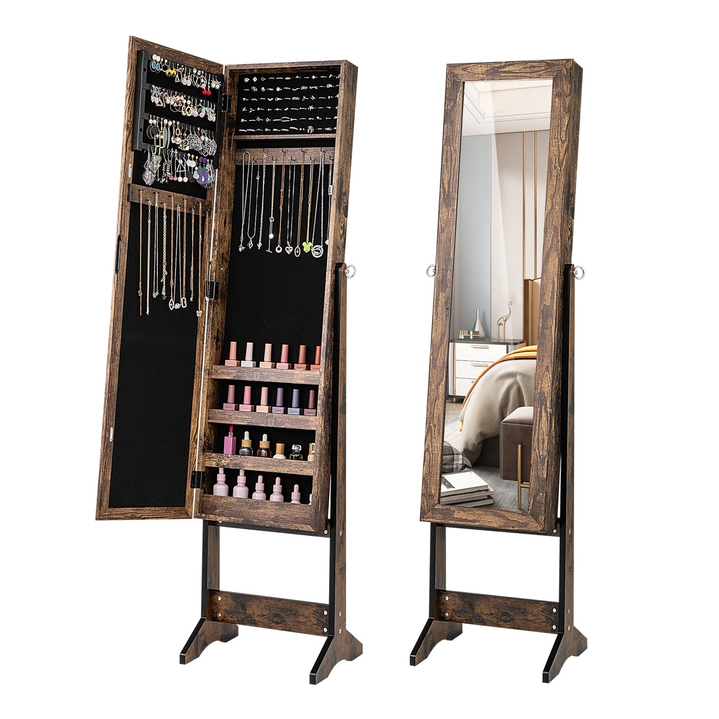 Mirrored Standing Jewelry Cabinet, Brown Jewelry Armoires at Gallery Canada