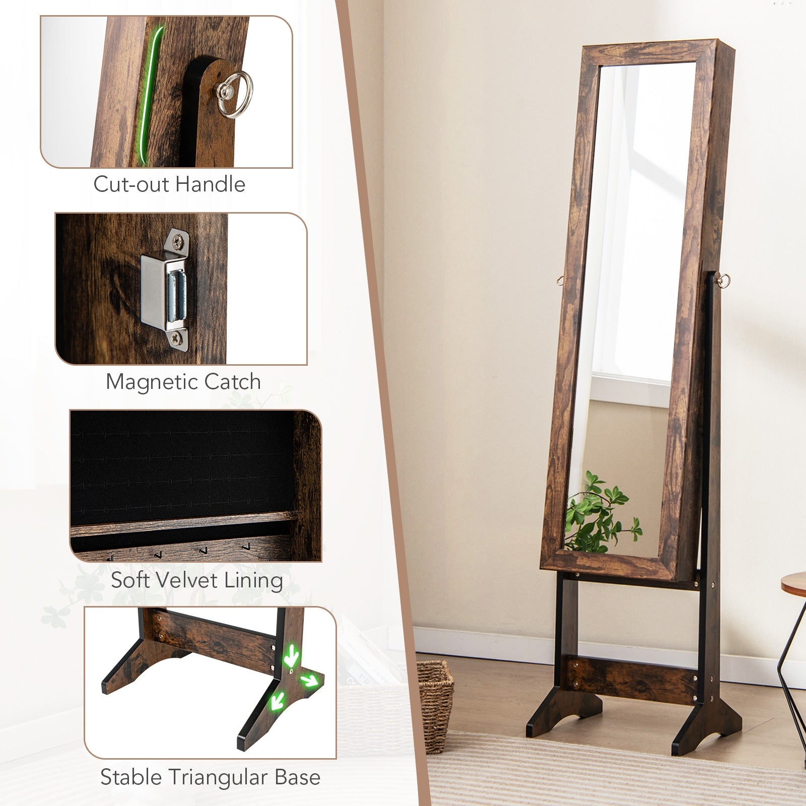 Mirrored Standing Jewelry Cabinet, Brown Jewelry Armoires at Gallery Canada