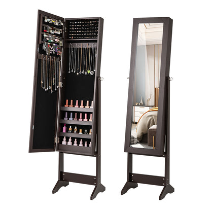 Mirrored Standing Jewelry Cabinet, Rustic Brown Jewelry Armoires at Gallery Canada
