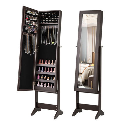 Mirrored Standing Jewelry Cabinet, Rustic Brown