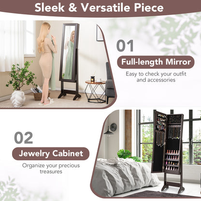 Mirrored Standing Jewelry Cabinet, Rustic Brown Jewelry Armoires at Gallery Canada