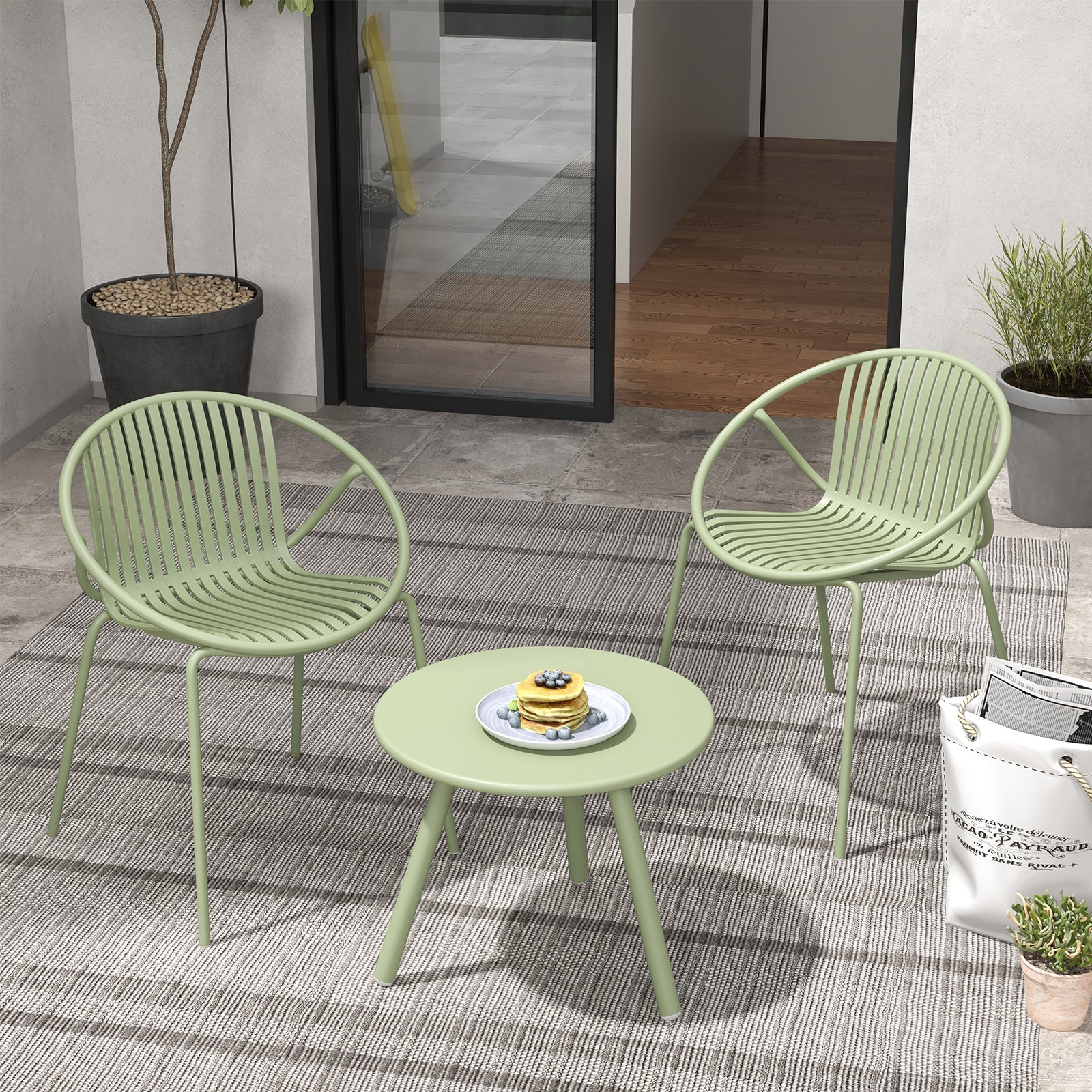Patio Conversation Set, Round Coffee Table, 2 Chairs, Green Patio Conversation Sets at Gallery Canada