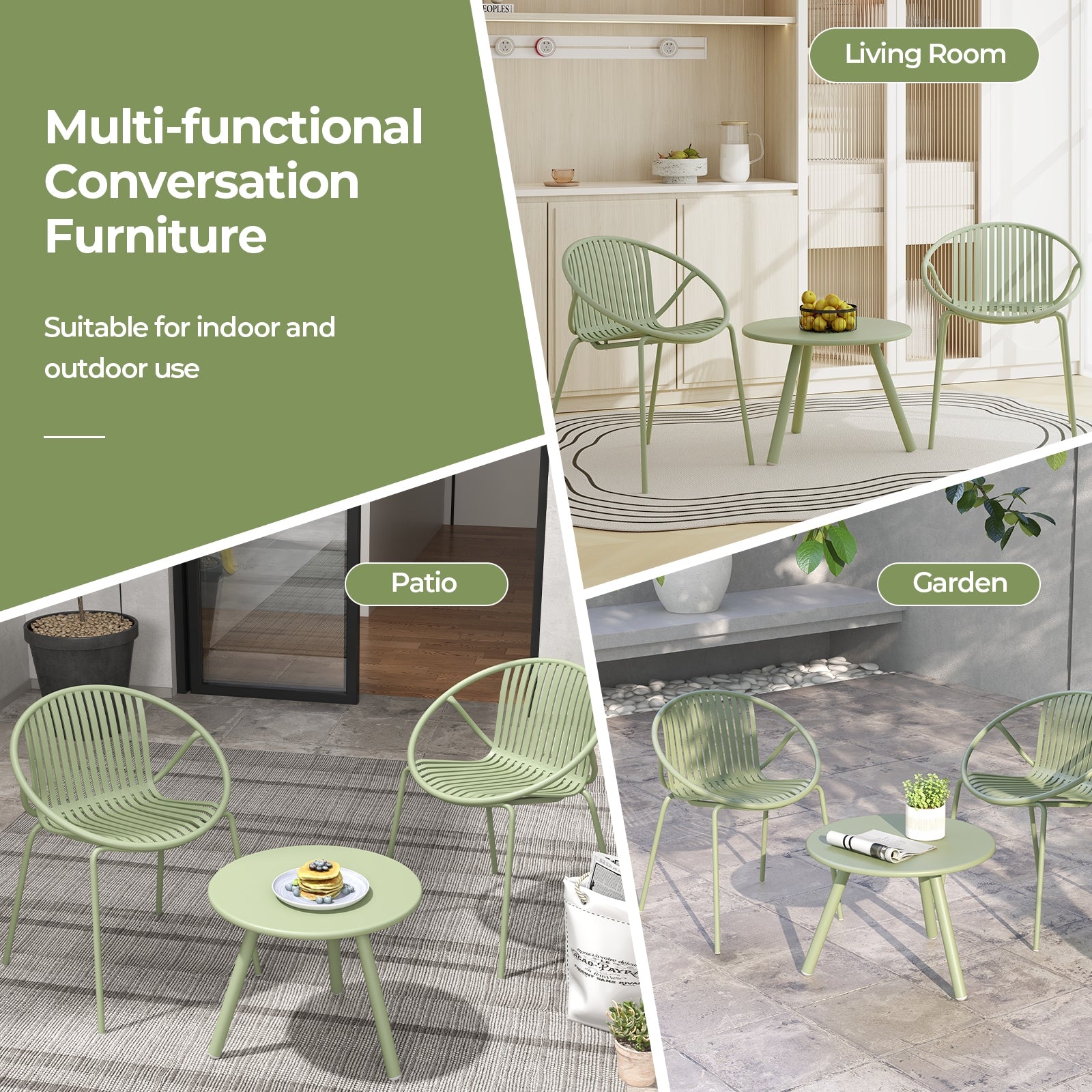 Patio Conversation Set, Round Coffee Table, 2 Chairs, Green Patio Conversation Sets at Gallery Canada