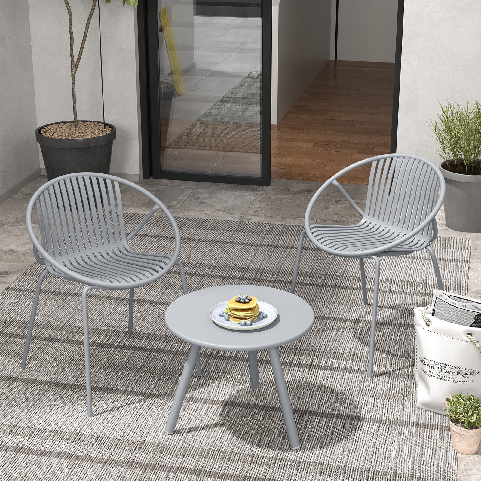 All Weather PP Patio Conversation Set, Round Coffee Table, 2 Chairs, Gray Patio Conversation Sets at Gallery Canada