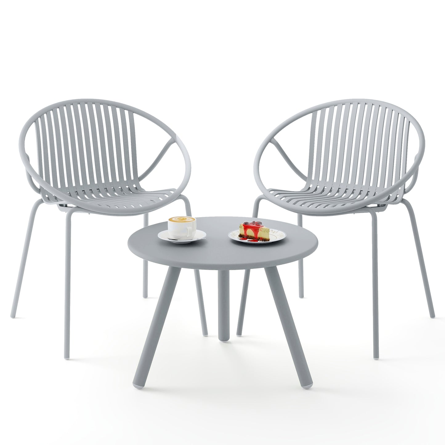 All Weather PP Patio Conversation Set, Round Coffee Table, 2 Chairs, Gray Patio Conversation Sets at Gallery Canada