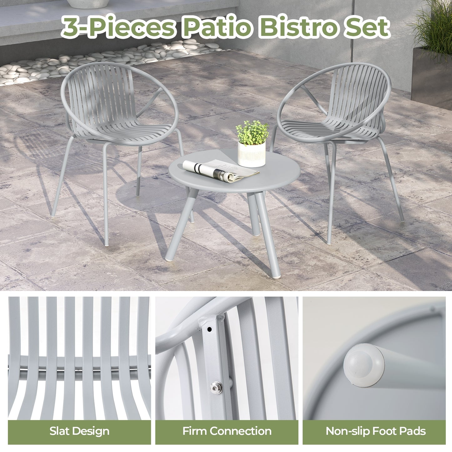 All Weather PP Patio Conversation Set, Round Coffee Table, 2 Chairs, Gray Patio Conversation Sets at Gallery Canada