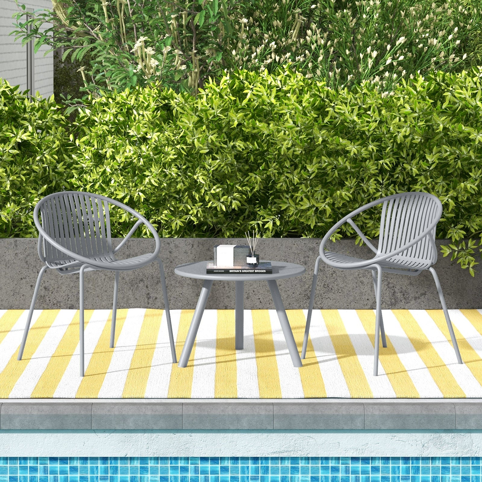 All Weather PP Patio Conversation Set, Round Coffee Table, 2 Chairs, Gray Patio Conversation Sets at Gallery Canada