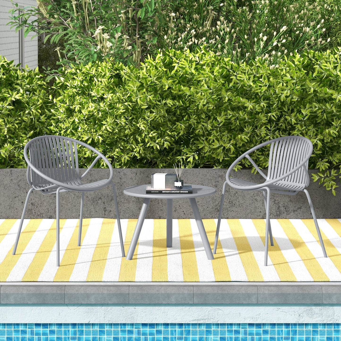 All Weather PP Patio Conversation Set, Round Coffee Table, 2 Chairs, Gray Patio Conversation Sets at Gallery Canada