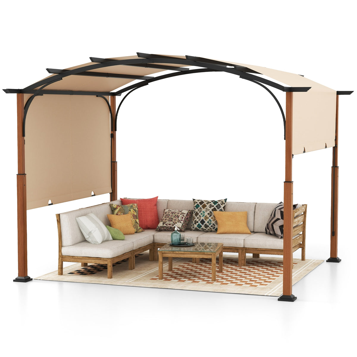 10 x 12 FT Retractable Pergola With Canopy, Beige Gazebos at Gallery Canada