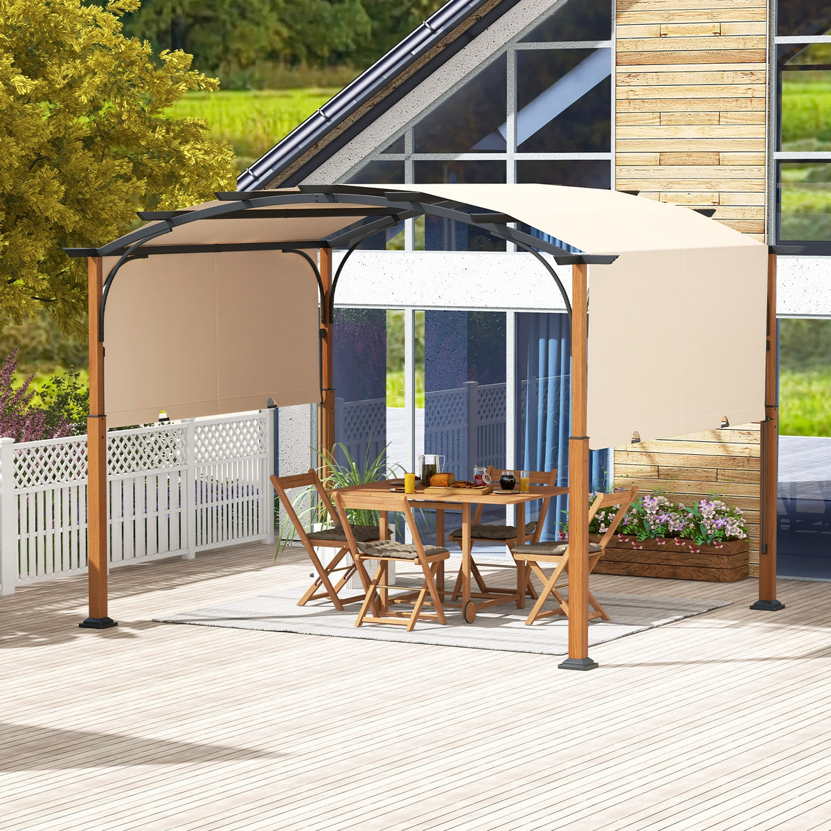 10 x 12 FT Retractable Pergola With Canopy, Beige Gazebos at Gallery Canada