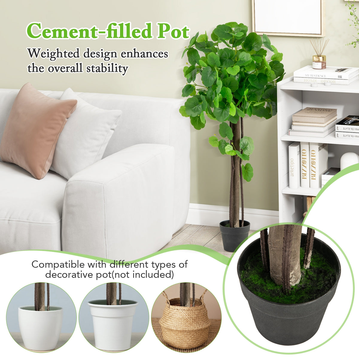 44 Inch Artificial Crabapple Tree, Adjustable Branches, Green Faux Plants at Gallery Canada