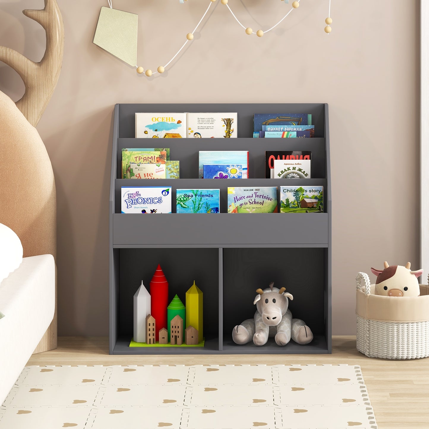 Kids Wooden Bookshelf, Toy Storage Cabinet, Gray Kids Storage at Gallery Canada