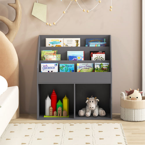 Kids Wooden Bookshelf, Toy Storage Cabinet, Gray