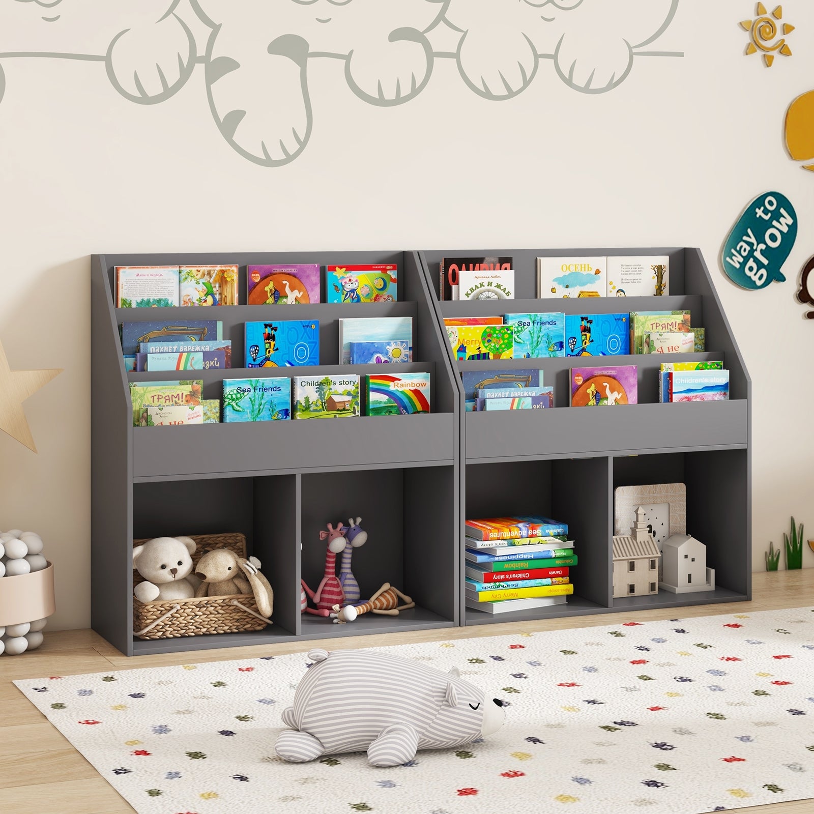 Kids Wooden Bookshelf, Toy Storage Cabinet, Gray Kids Storage at Gallery Canada