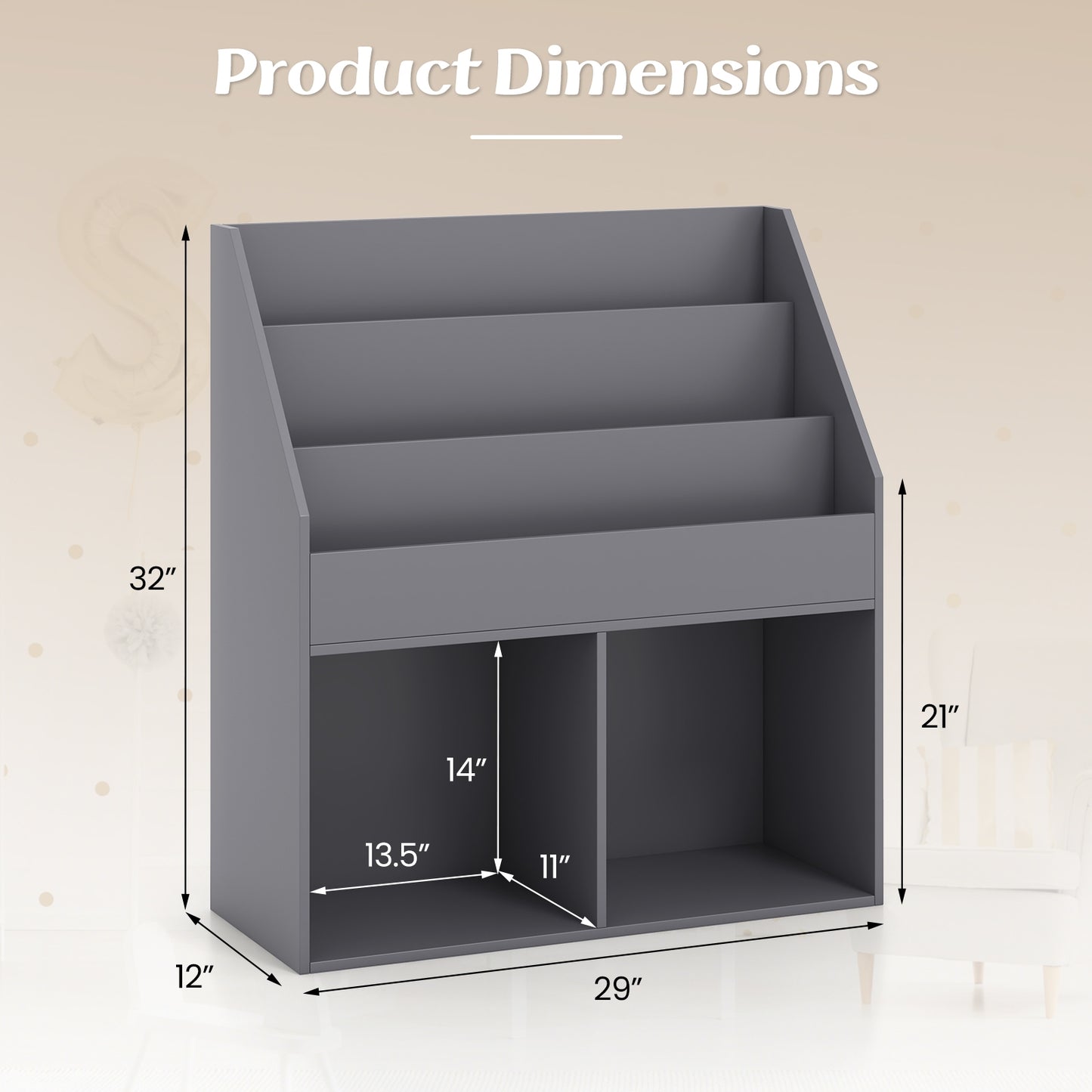 Kids Wooden Bookshelf, Toy Storage Cabinet, Gray Kids Storage at Gallery Canada