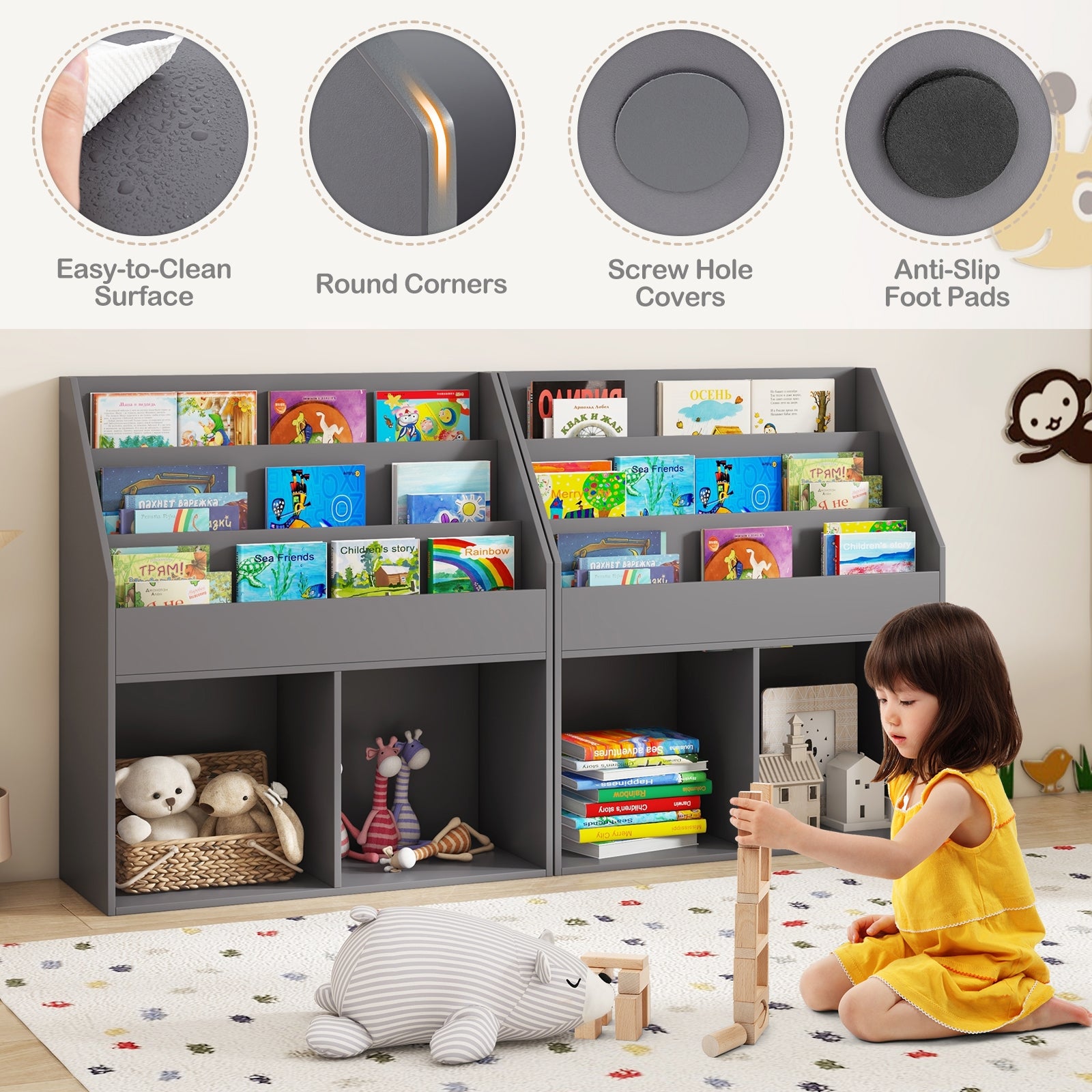 Kids Wooden Bookshelf, Toy Storage Cabinet, Gray Kids Storage at Gallery Canada