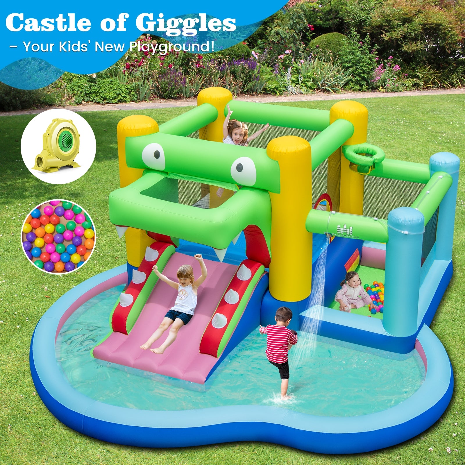 Inflatable Bounce House With Slide, Splash Pool, 680W Blower, Multicolor Bounce House at Gallery Canada