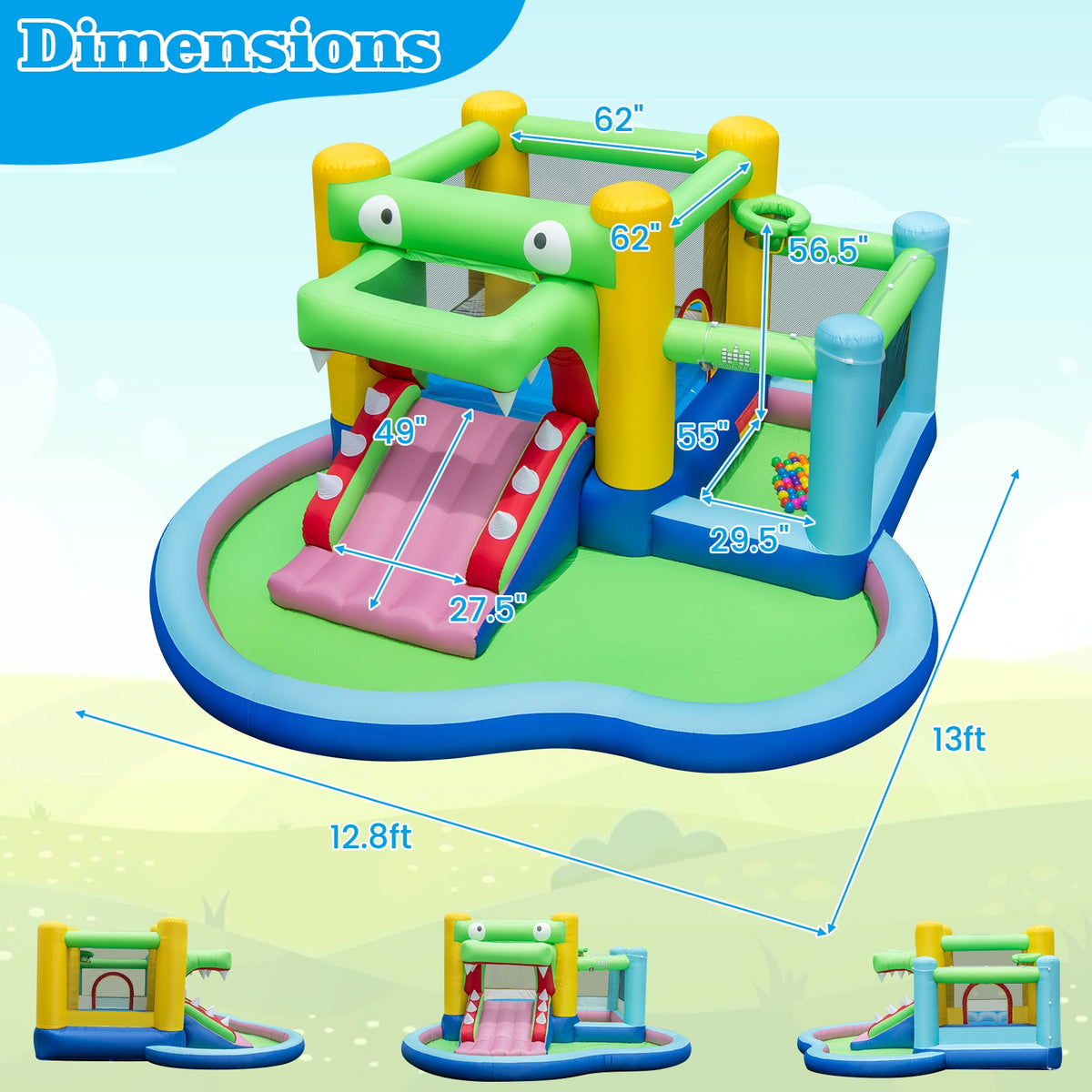 Inflatable Bounce House With Slide, Splash Pool, 680W Blower, Multicolor Bounce House at Gallery Canada