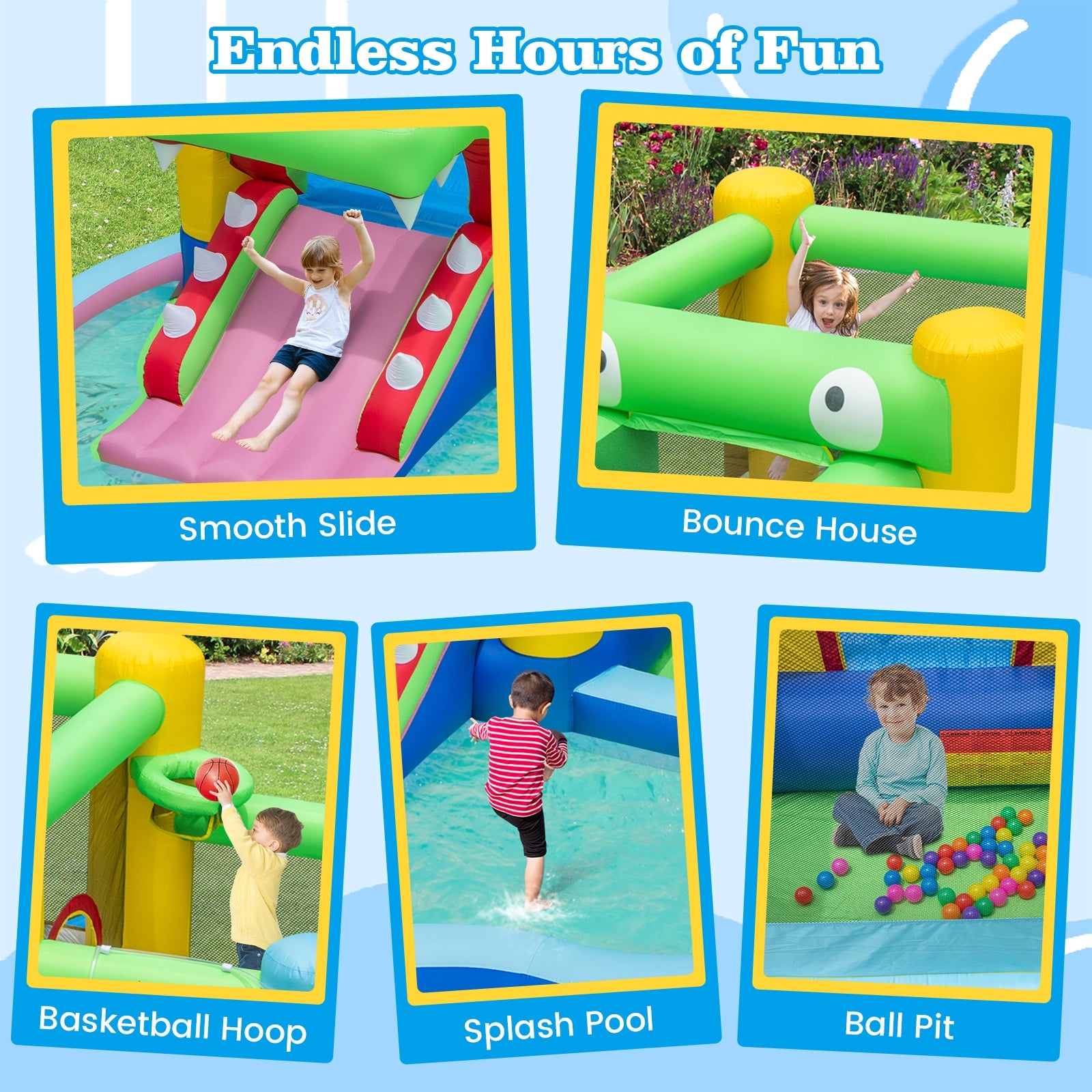 Inflatable Bounce House With Slide, Splash Pool, 680W Blower, Multicolor Bounce House at Gallery Canada