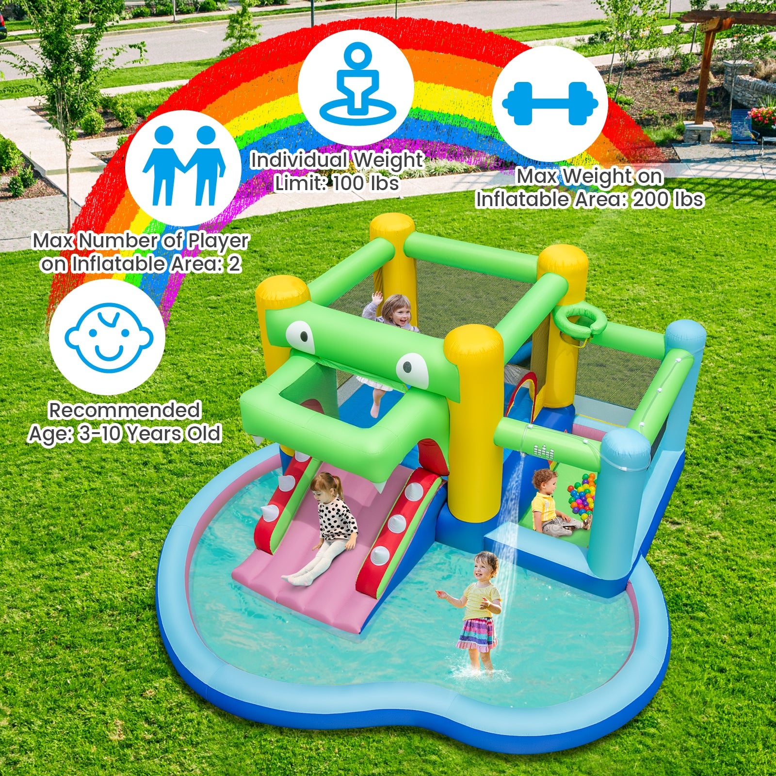 Inflatable Bounce House With Slide, Splash Pool, 680W Blower, Multicolor Bounce House at Gallery Canada