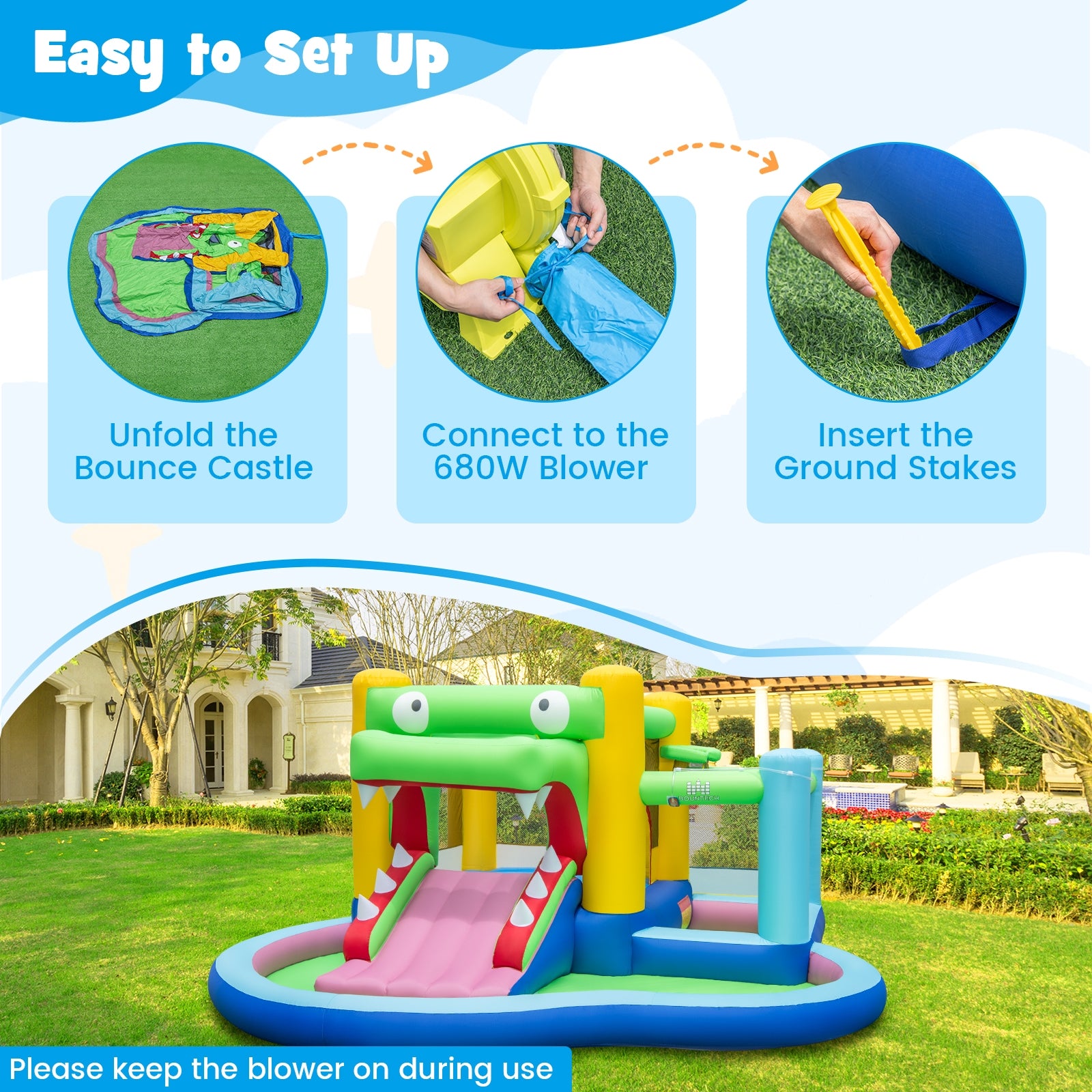 Inflatable Bounce House With Slide, Splash Pool, 680W Blower, Multicolor Bounce House at Gallery Canada