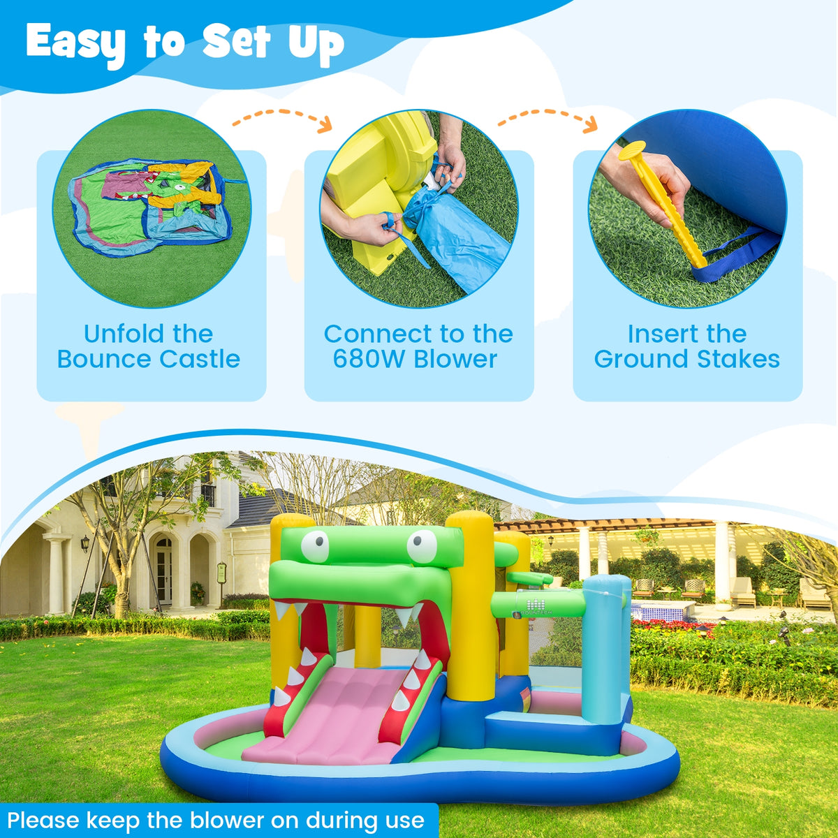 Inflatable Bounce House With Slide, Splash Pool, 680W Blower, Multicolor Bounce House at Gallery Canada