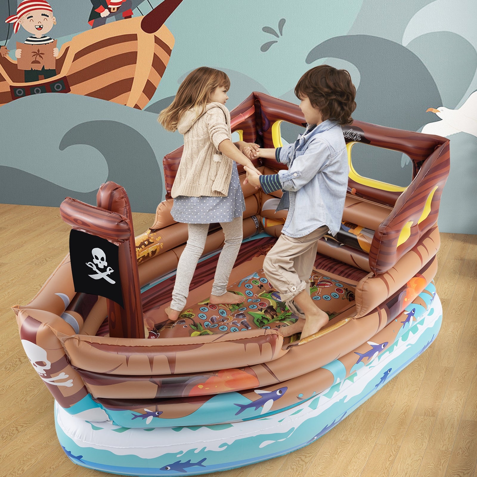 Inflatable Pirate Ship Playhouse, Built-in Motor, Inflatable Toy Sword, Brown Play Tents & Playhouse at Gallery Canada