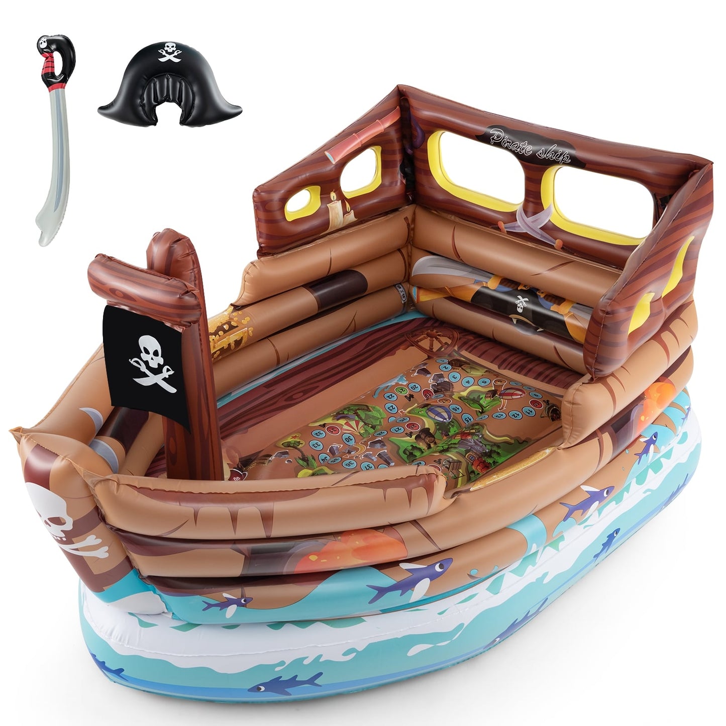 Inflatable Pirate Ship Playhouse, Built-in Motor, Inflatable Toy Sword, Brown Play Tents & Playhouse at Gallery Canada