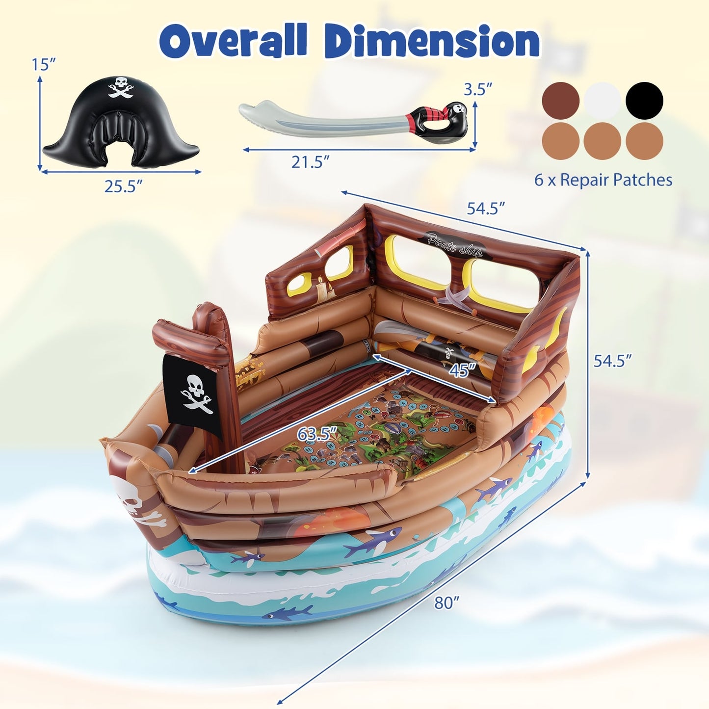 Inflatable Pirate Ship Playhouse, Built-in Motor, Inflatable Toy Sword, Brown Play Tents & Playhouse at Gallery Canada