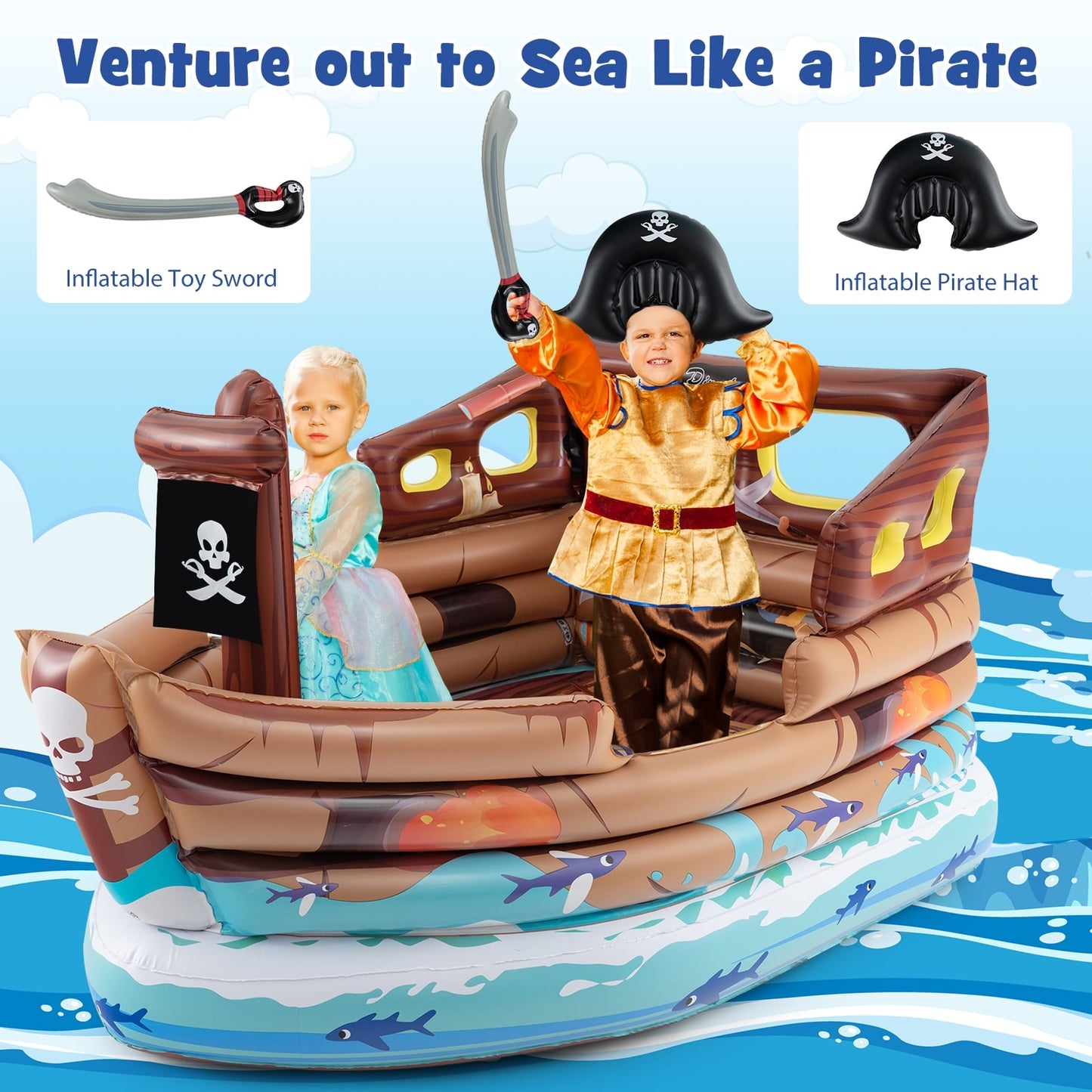 Inflatable Pirate Ship Playhouse, Built-in Motor, Inflatable Toy Sword, Brown Play Tents & Playhouse at Gallery Canada