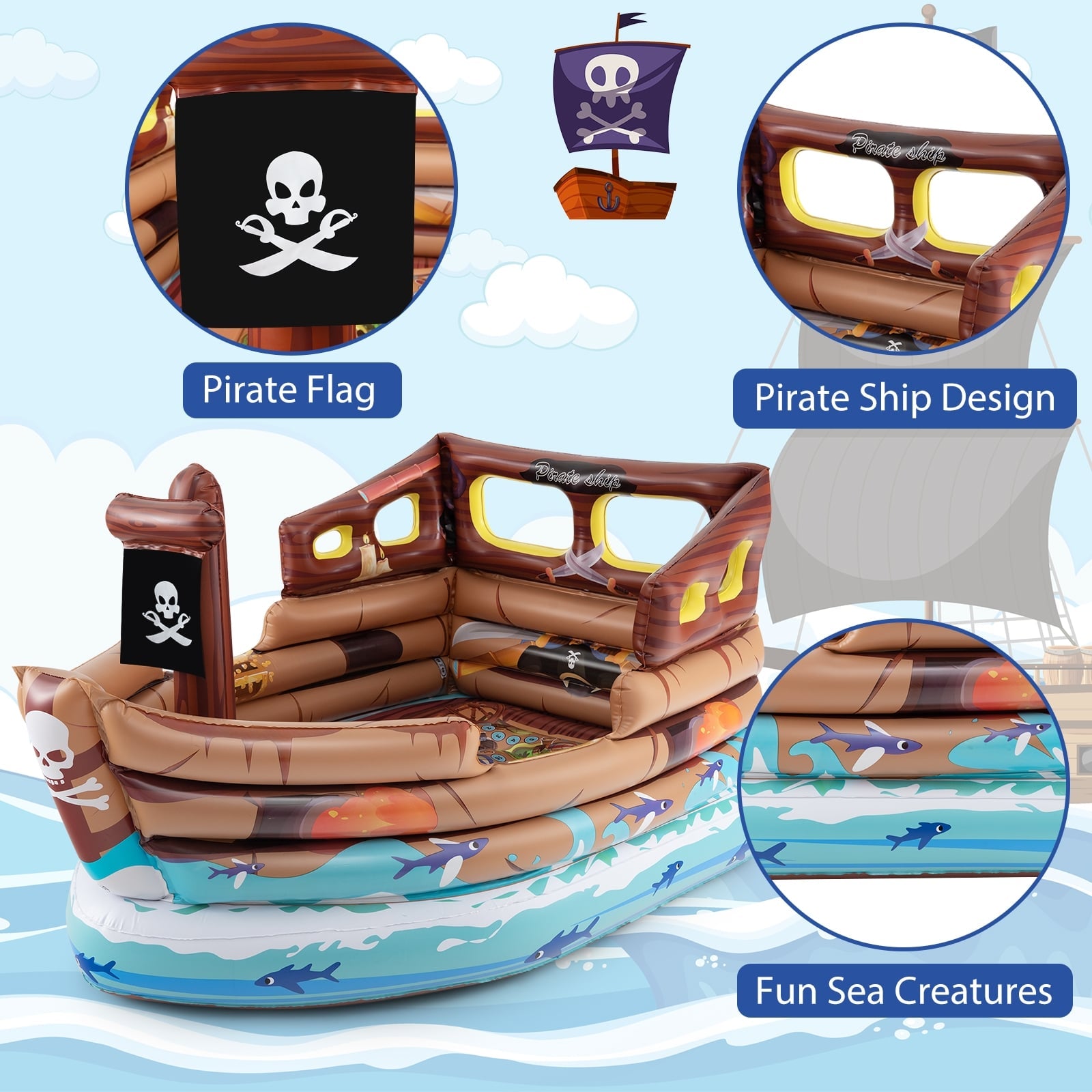 Inflatable Pirate Ship Playhouse, Built-in Motor, Inflatable Toy Sword, Brown Play Tents & Playhouse at Gallery Canada