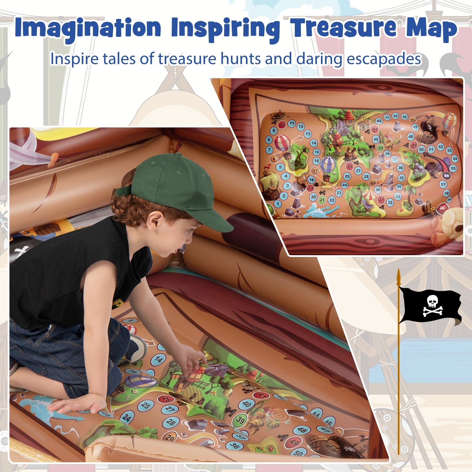 Inflatable Pirate Ship Playhouse, Built-in Motor, Inflatable Toy Sword, Brown Play Tents & Playhouse at Gallery Canada