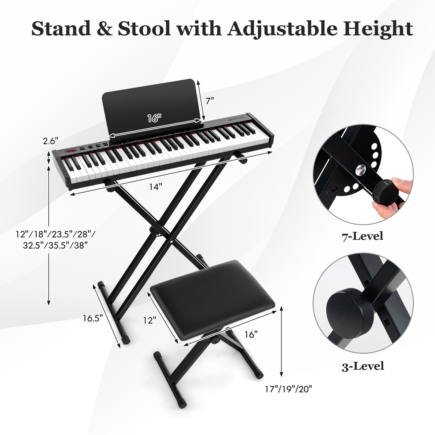 61-Key Portable Electronic Keyboard Piano Set With Stand, Stool Pianos & Keyboards at Gallery Canada