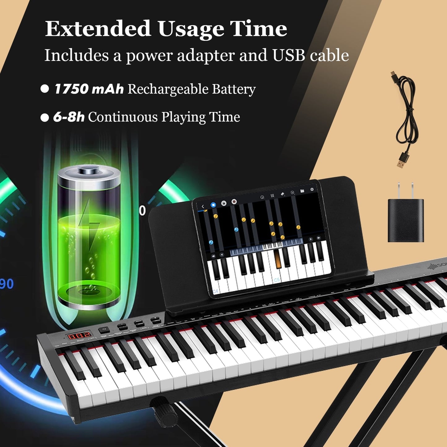 61-Key Portable Electronic Keyboard Piano Set With Stand, Stool Pianos & Keyboards at Gallery Canada