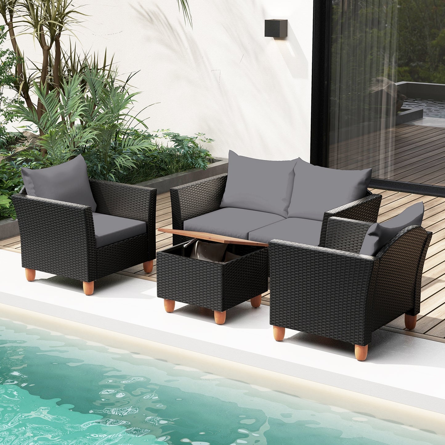 4 Piece Outdoor Conversation Set, With Storage Coffee Table, Gray Patio Conversation Sets at Gallery Canada