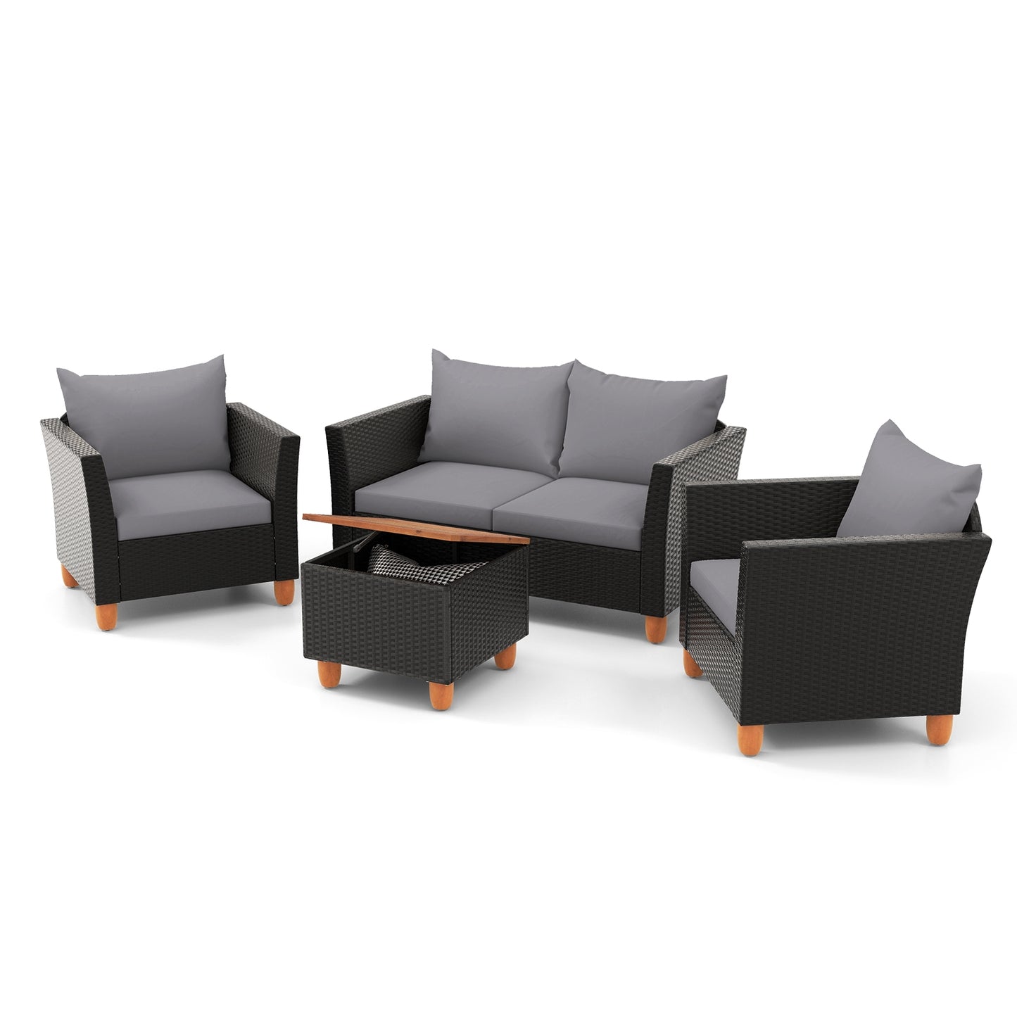 4 Piece Outdoor Conversation Set, With Storage Coffee Table, Gray Patio Conversation Sets Gray at Gallery Canada