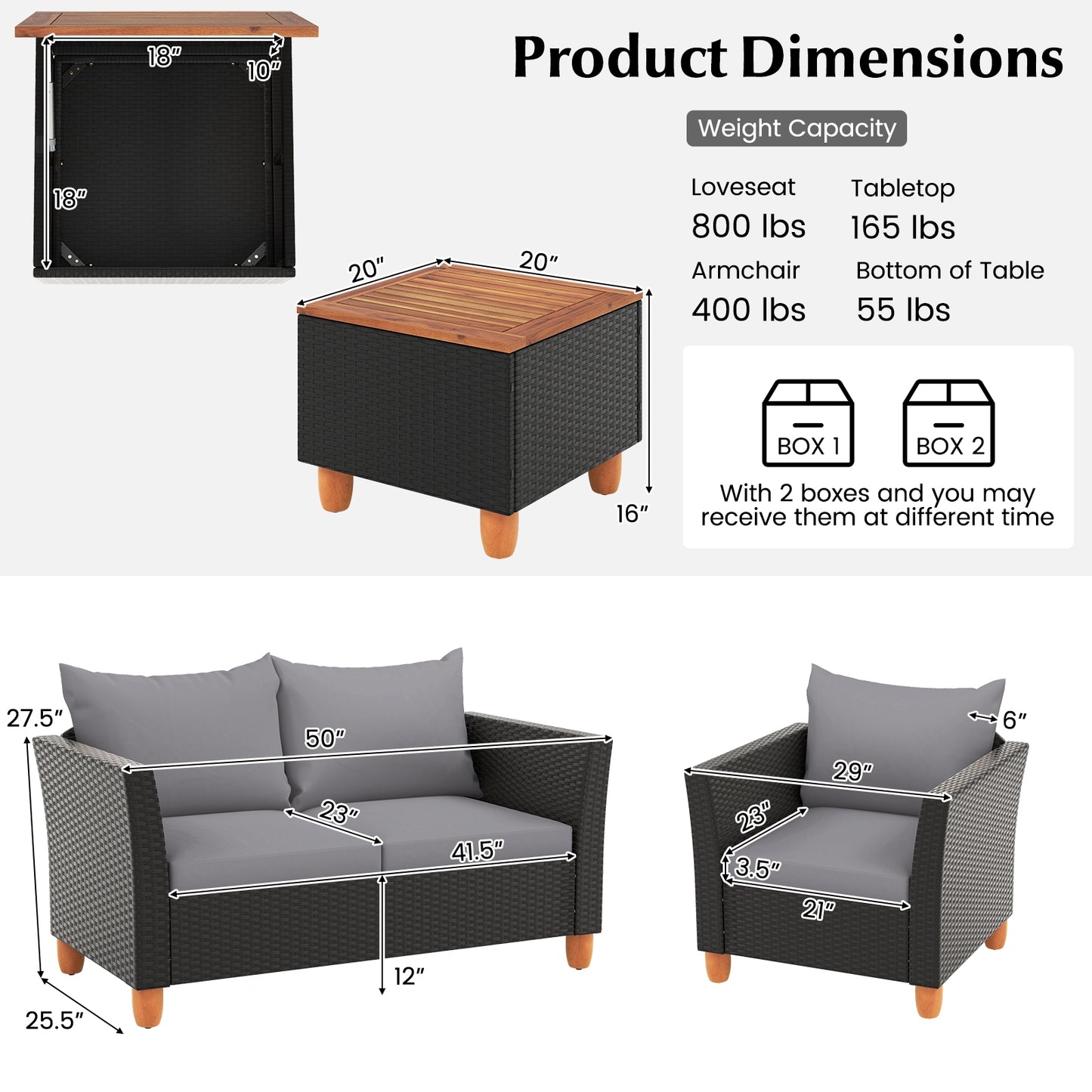 4 Piece Outdoor Conversation Set, With Storage Coffee Table, Gray Patio Conversation Sets at Gallery Canada
